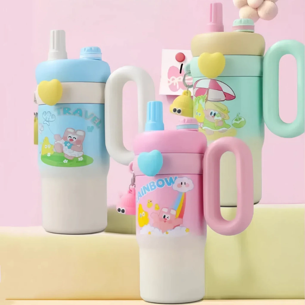 Onda พวงกุญแจน่าร้ากก 850ml แก้วสแตนเลส แก้วเยติ จุกหมุนเกลียว มีหลอดในตัว สแตนเลส